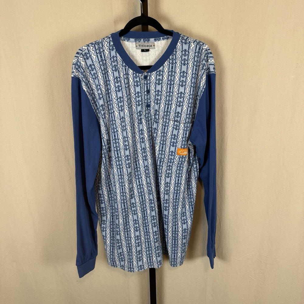 Titicaca Flame Resistant FR Soft Henley Shirt Mens L Blue Workwear NFPA 2112